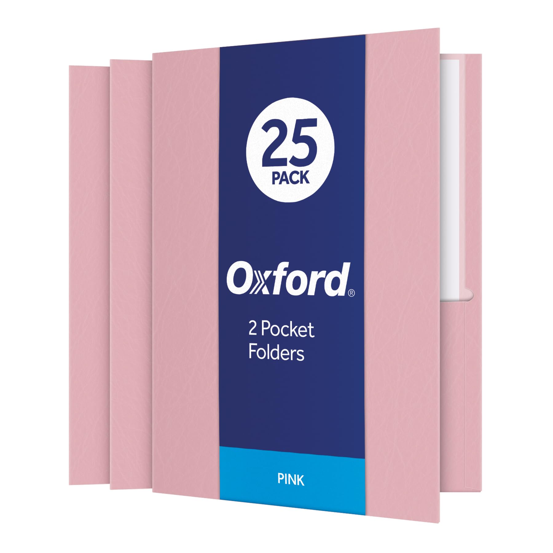 Oxford Twin-Pocket Folders, Textured Paper, Letter Size, Pink, Holds 100 Sheets, Box of 25 (57568EE)