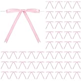 Riceshoot 100 Pcs Twist Tie Bows Bulk 5x7 Inch Satin Ribbon Bows for Gift Wrapping Cake Treat Bags Craft DIY Valentine's Day Wedding Baby Shower Birthday Party(Pink)