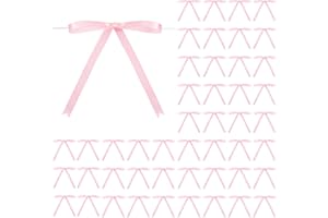 Riceshoot 50 Pcs Twist Tie Bows 5x7 Inch Satin Ribbon Bows for Gift Wrapping Cake Treat Bags Craft DIY Gift Wedding Baby Shower Birthday Party Decorations(Pink)