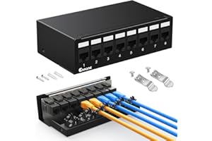 Enmane 8Port Patch Panel CAT6 Keystone Patch Panel Shielded Network Patch Patch with Smart Cable Management for Home/Office Network (1U 8Port, CAT6)