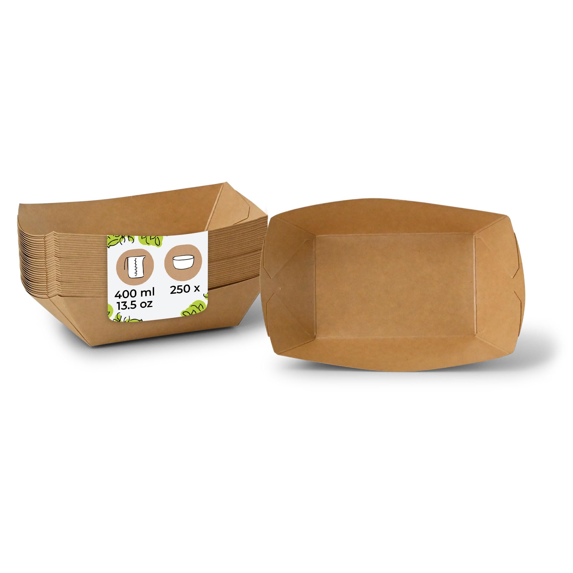 BIOZOYG Cardboard Bowls Finger Food Disposable Boat with Organic Coating I Disposable Tableware Biodegradable I Serving Bowl Dip-Bowls I to Go Snack Bowl 400 ml 250 Pieces