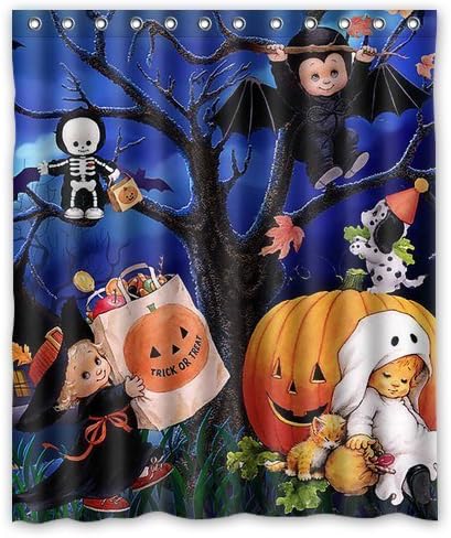 Yomyceo Halloween Ghost Pumpkin Waterproof Shower Curtain Bath Curtain Size 72 x 72 Inches