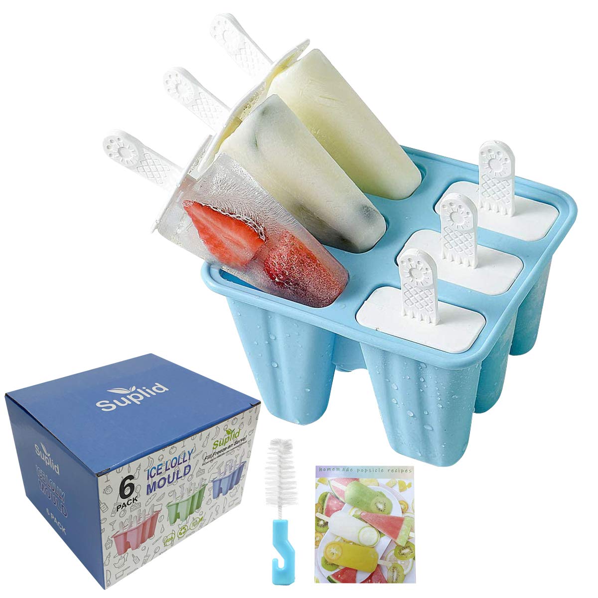 Ice Lolly Mould 6 Pieces Reusable Silicone Popsicle Mold Easy to Remove Ice Lolly Maker - BPA Free Ice Pop Mould (Blue)