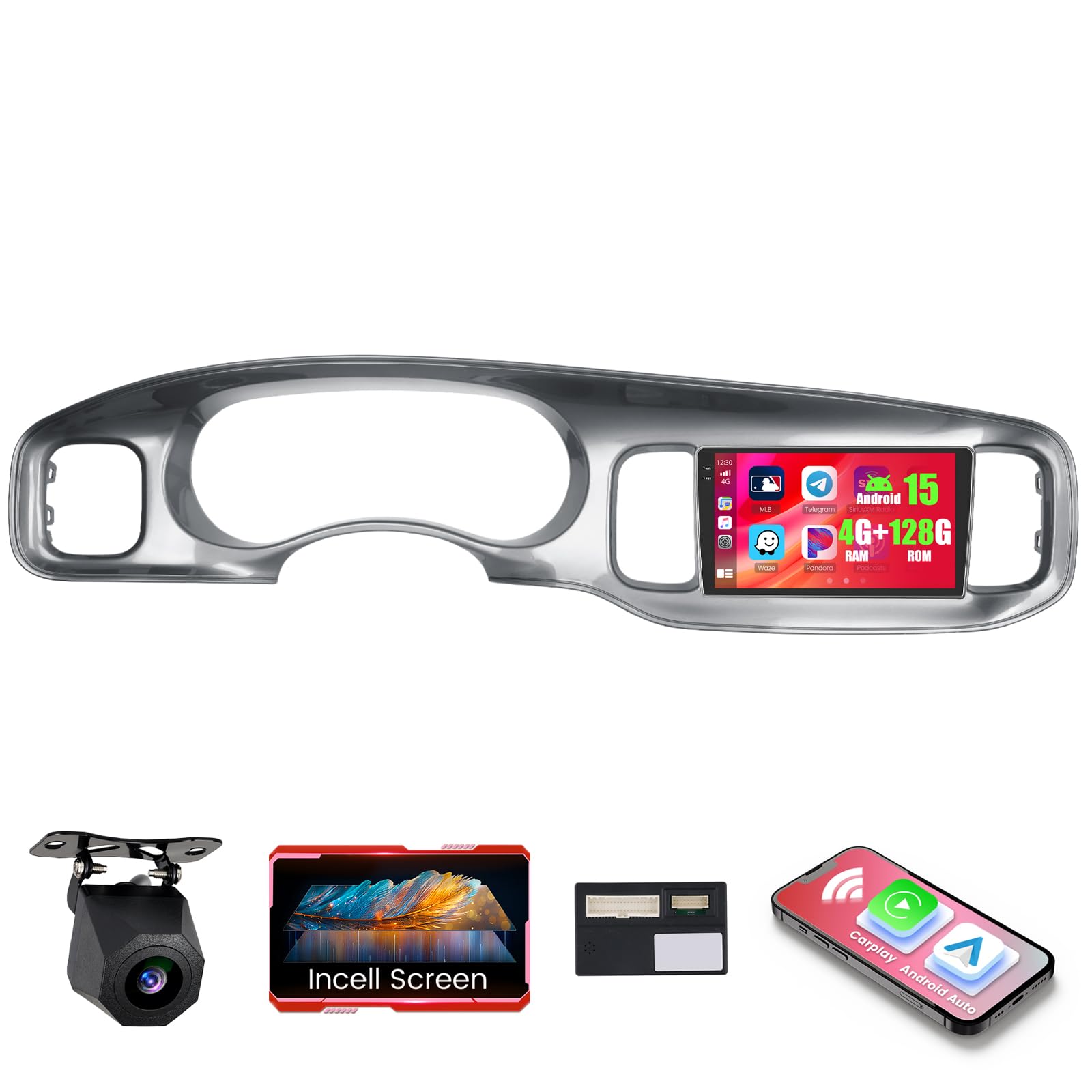 Photo 1 of Realdio 4+128GB Android 15 Car Radio for Dodge Charger 2011-2014 Wireless Carplay Android Auto, 10.1" 1280 * 720P in-Cell Touch Screen Stereo with WiFi Bluetooth GPS FM/RDS Backup Camera