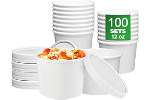 APSIC Disposable Paper Soup Cups - 100 Sets 12oz Small To Go Soup Bowls with Vented Lids - Hot & Cold Friendly - Take Out Food Storage Containers for Dining, Catering, Events and Party