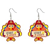 Thanksgiving Turkey Earrings Funny Fall Earrings Cute Cartoon Acrylic Gobble Chicken Dangle Earrings for Women Autumn Thanksgiving Jewelry