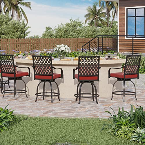 PHI VILLA Outdoor Swivel Bar Stools Set of 4, 27.5" Bar Height Patio