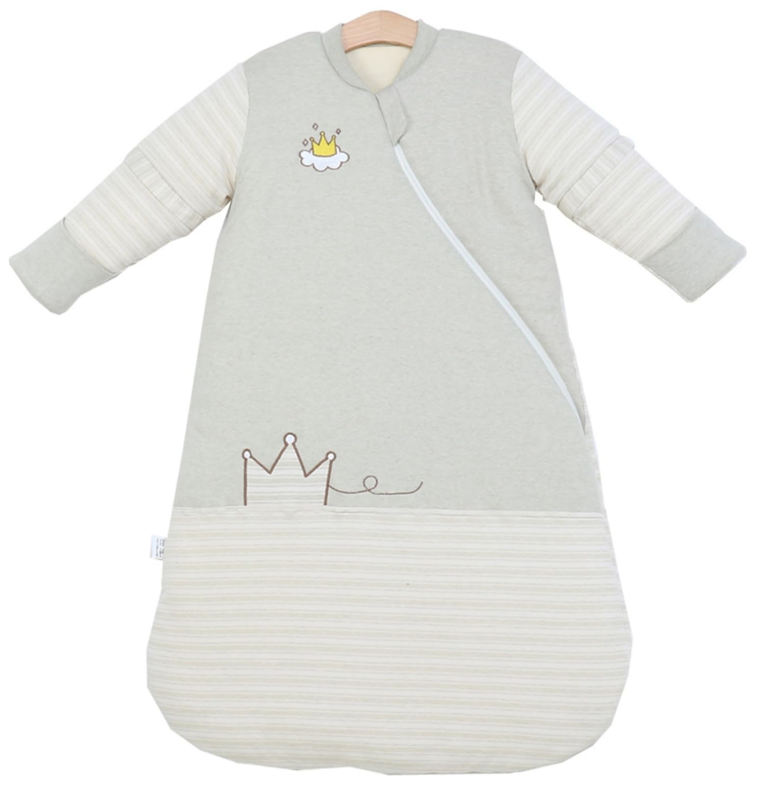 Chilsuessy Baby Sleeping Bag with Detachable Sleeves Winter 3.5 Tog Kids Sleeping Bag 100% Cotton Very Soft Sleep Bag for Infant Toddler, Crown/2.5 Tog, 6-18 Months