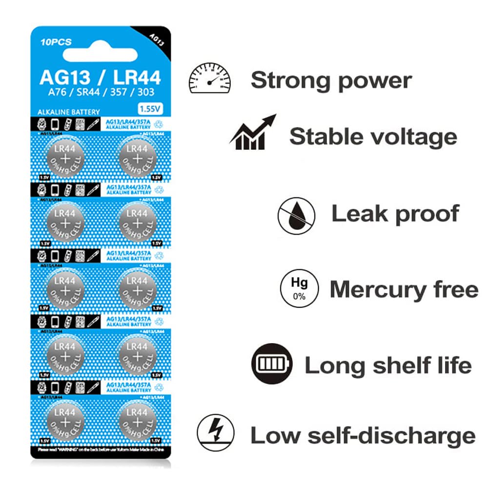 jixik jixik 10pcs LR44 Batteries AG13 Button Cell Battery 1.5V 357 303 SR44 LR1154 Button Coin Batteries G13 L1154 Battery for Watch Remote
