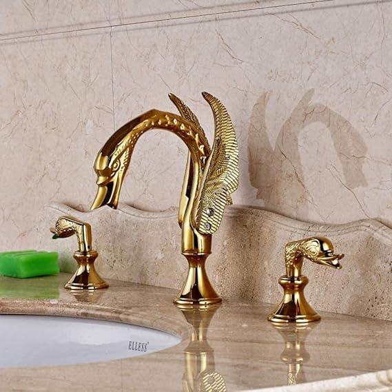 Grifo de latón sucio-baño de oro grifo frío y caliente 3 grifos: Amazon