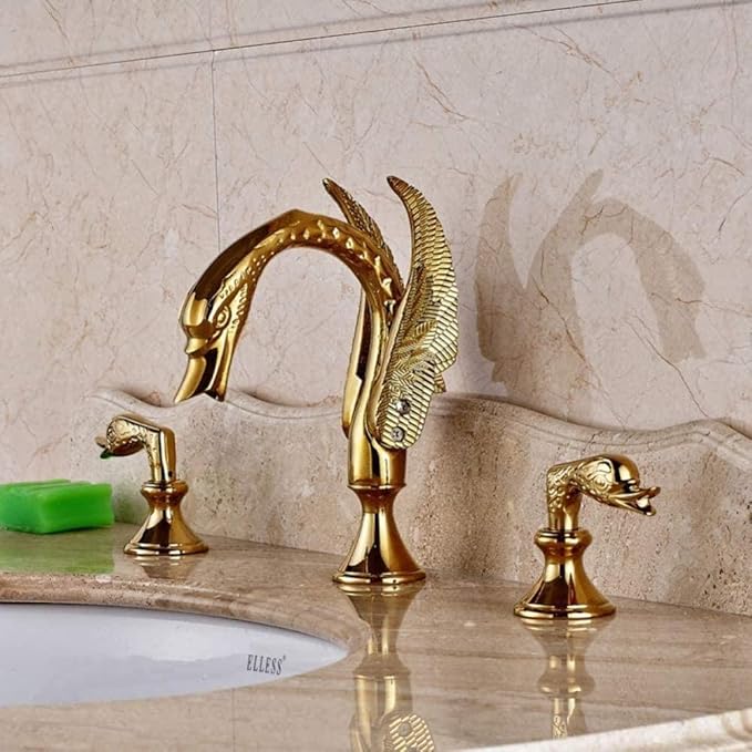 Grifo de latón sucio-baño de oro grifo frío y caliente 3 grifos: Amazon