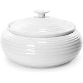 Portmeirion Sophie Conran White Low Casserole Dish - 6 Pint Fine Porcelain Round Bakeware, Oven to Table Cookware for Family Dinners, Freezer, Microwave &amp; Dishwasher Safe