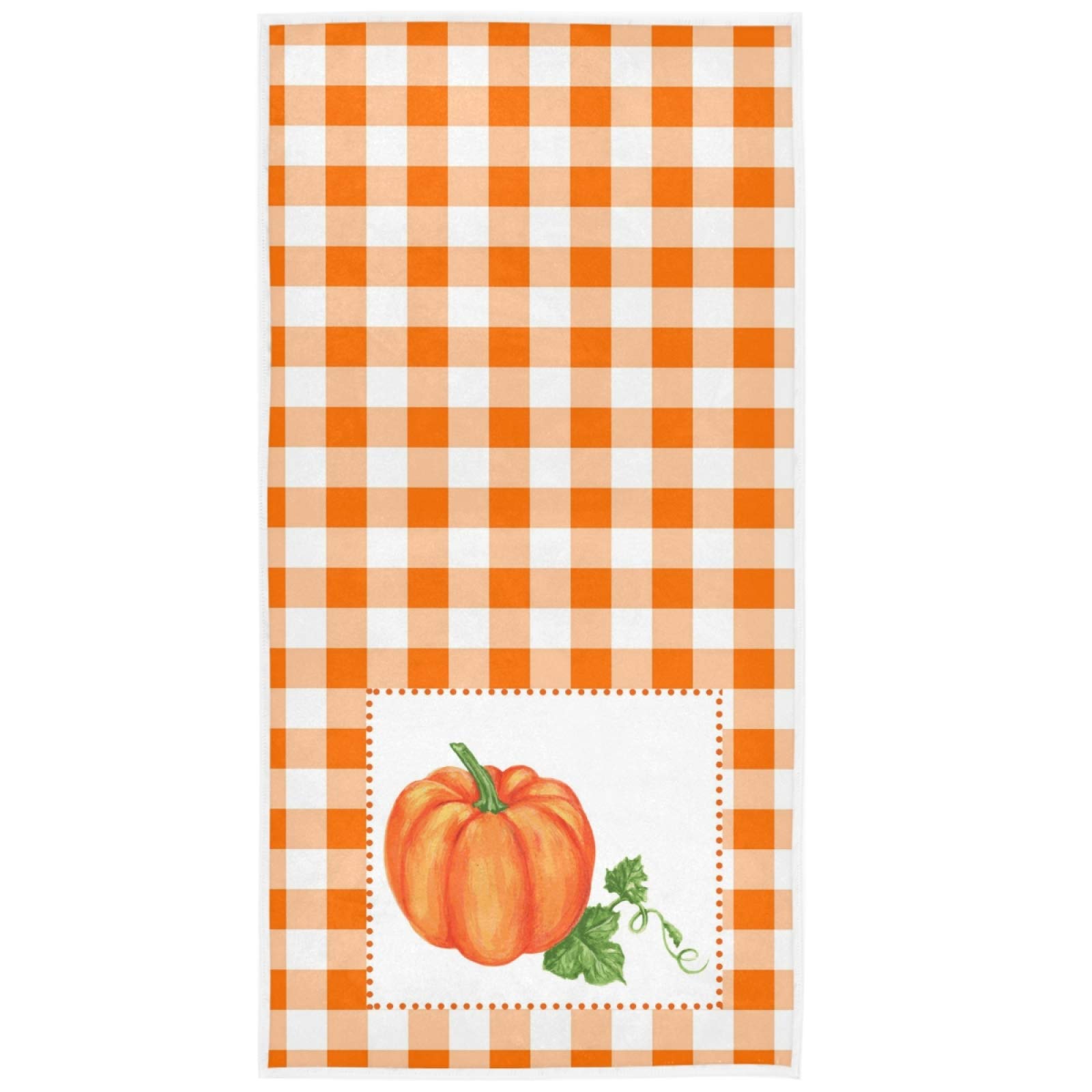 Pumpkin Plaid Hand Towels 16x30 in Orange Checked