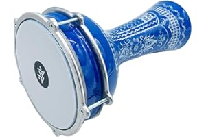 ZAZA Percussion 16'' Length Aluminum Darbuka, 8" Tunable Synthetic Head Turkish Doumbek Drum (Blue - Engrave)