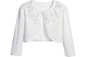 ILAVSUN Girl Lace Bolero Cardigan Shrug - Little Girl Long Sleeve Shrug Sweater with Pearls 2-11 Years