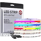 BTF-LIGHTING 16.4FT WS2811 Dual IC Chasing RGBCCT DC24V COB LED Strip Light | UL Listed High Density 960LEDs/m Chasing IC RGB Light+Tunable White 3000K-6000K,12mm Width 3M Tape(No Adapter or Controller)