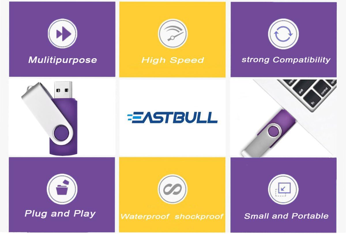 Memory Stick 64GB 3 Pack USB 2.0 Thumb Drive Swivel Design Pen Drive Fold Computer Storage (White/Pink/Purple) - Image 3