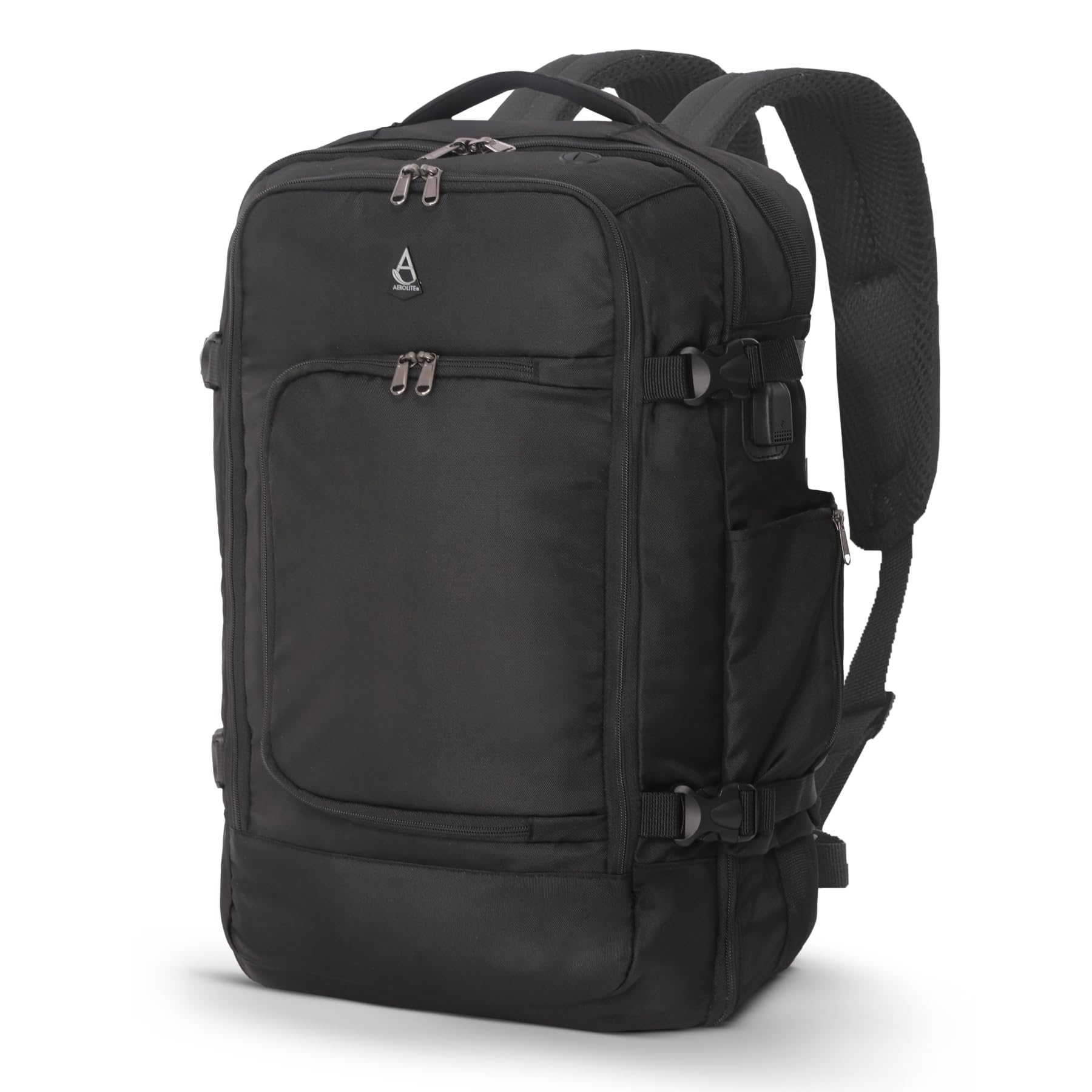Aerolite Large 39L 3-in-1 Travel Backpack, Fits up to 17in Laptop, Carry On Hand Cabin Luggage Rucksack Satchel Holdall Daypack Weekend Flight Bag for Travel Work School Office, 55x35x20cm, Black