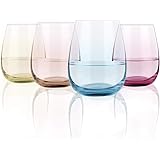 Colored Stemless Wine Glasses Set of 4, Wine Glasses 15 Oz with Colored Bottom for Men Women Families Friends - Ideal Gift fo