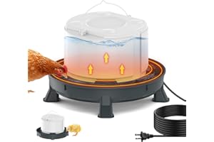 KELTNE 4.28L Heated Chicken Waterer for Winter, 84W Freeze-Proof Chicken Water Heater with Thermostat Control, Heated Poultry Waterer for Chicks Turkey Goose Duck Pigeon, Detachable Legs,Hanging/Standing Use