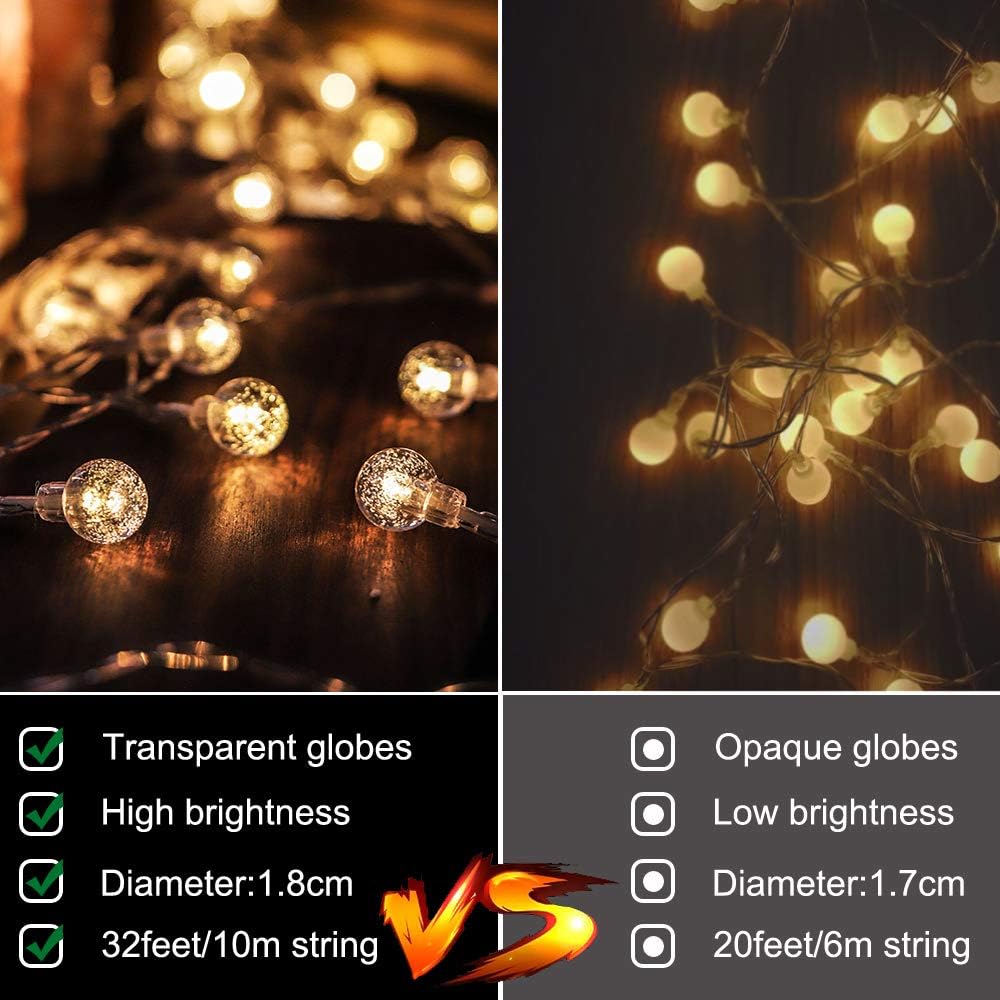 Metaku Globe String Lights Fairy Lights Battery Operated 33ft 80LED String Lights with Remote Waterproof Indoor Outdoor Hanging Lights Decorative Christmas Lights for Home Party Patio Garden Wedding : Garden & Outdoor