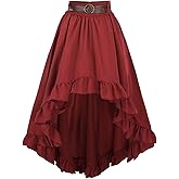 Nuoqi Renaissance Skirt Women High Low Victorian Ruffle Medieval Skirt with Belt