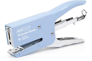 Rapesco 1346 Porpoise Classic Stapling Plier, 45 Sheet Capacity, Uses Type 26 Standard (1/4" and 5/16") and Type 24 High-Capacity (1/4" and 5/16") Staples, All Metal, Powder Blue