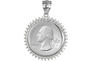 SABRINA SILVER Sterling Silver Cubic Zirconia Quarter Dollar Bezel CZ Halo 24 mm Coins Prong Back 25 Cent Coin NOT Included