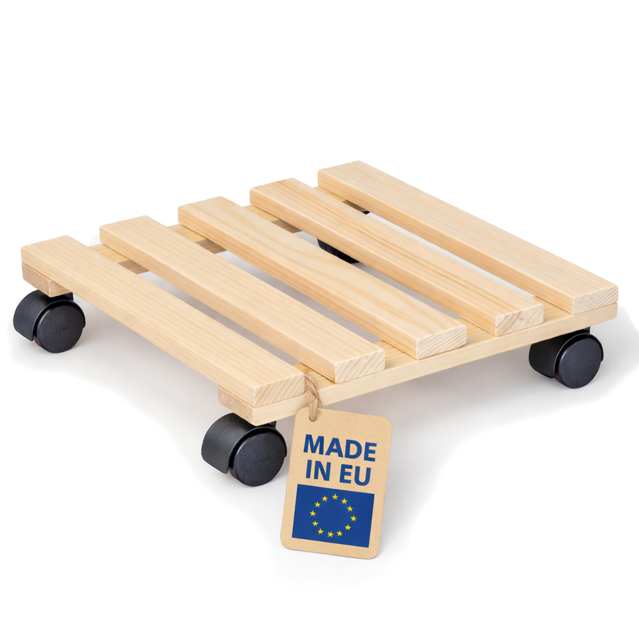 WAGNER Plant trolley PALETTI 29 x 29 x 8 cm I Flower trolley for indoor use I Container trolley made of FSC®-certificated solid wood, nature I Wooden trolley I Load capacity 100 kg - 20003701