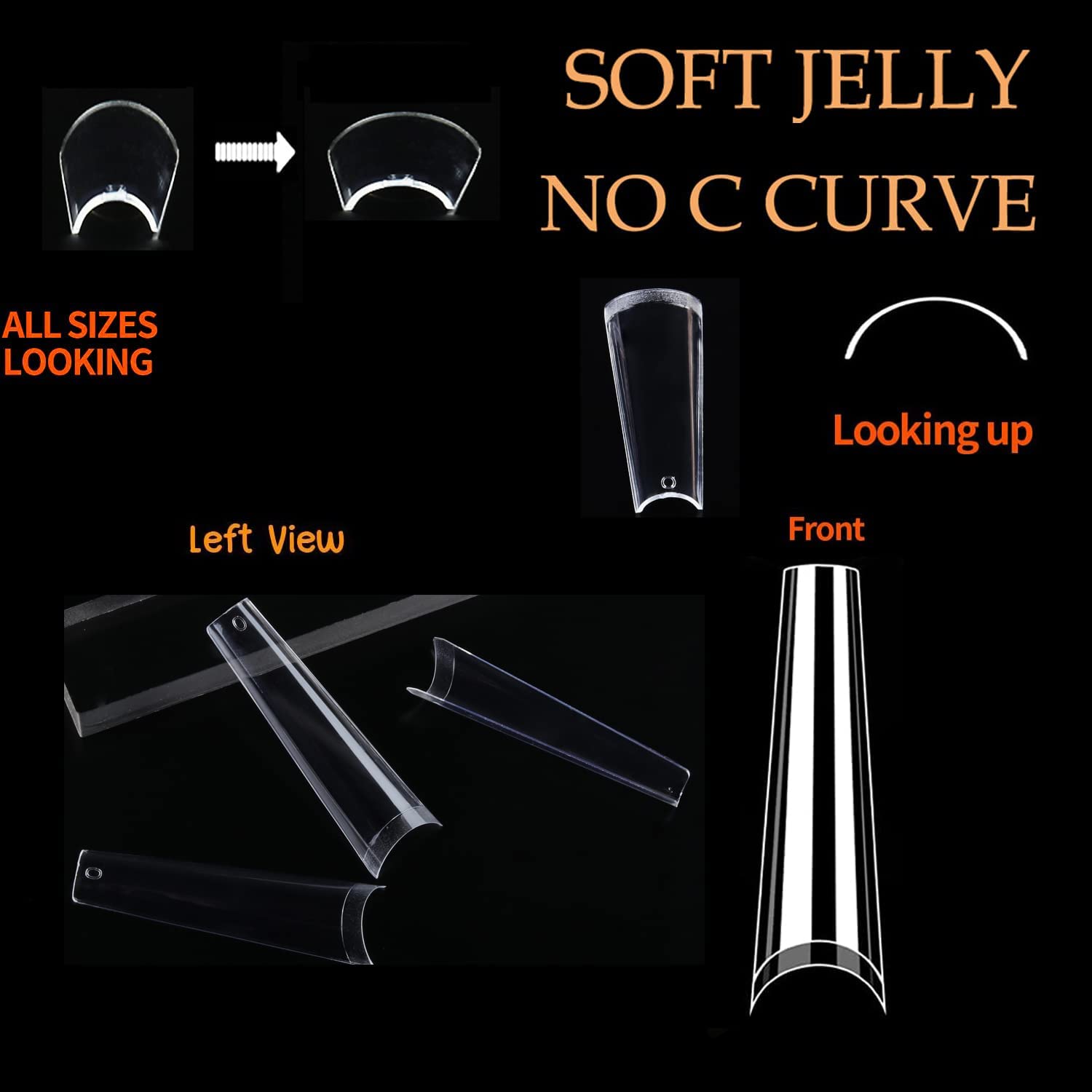 UNA GELLA Fake False Coffin Nails Tips No C Curve 216PCS Extra Long Acrylic Nail Tips For Nail Art / Extension, Home DIY Salon 12 Sizes Gelly Tips, Clear, XXL - Image 4