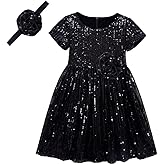 CHENBAO Flower Girl Dress Sequin Party Dresses for Girls Toddler Baby Elegant Rose Dresses with Cute Headband