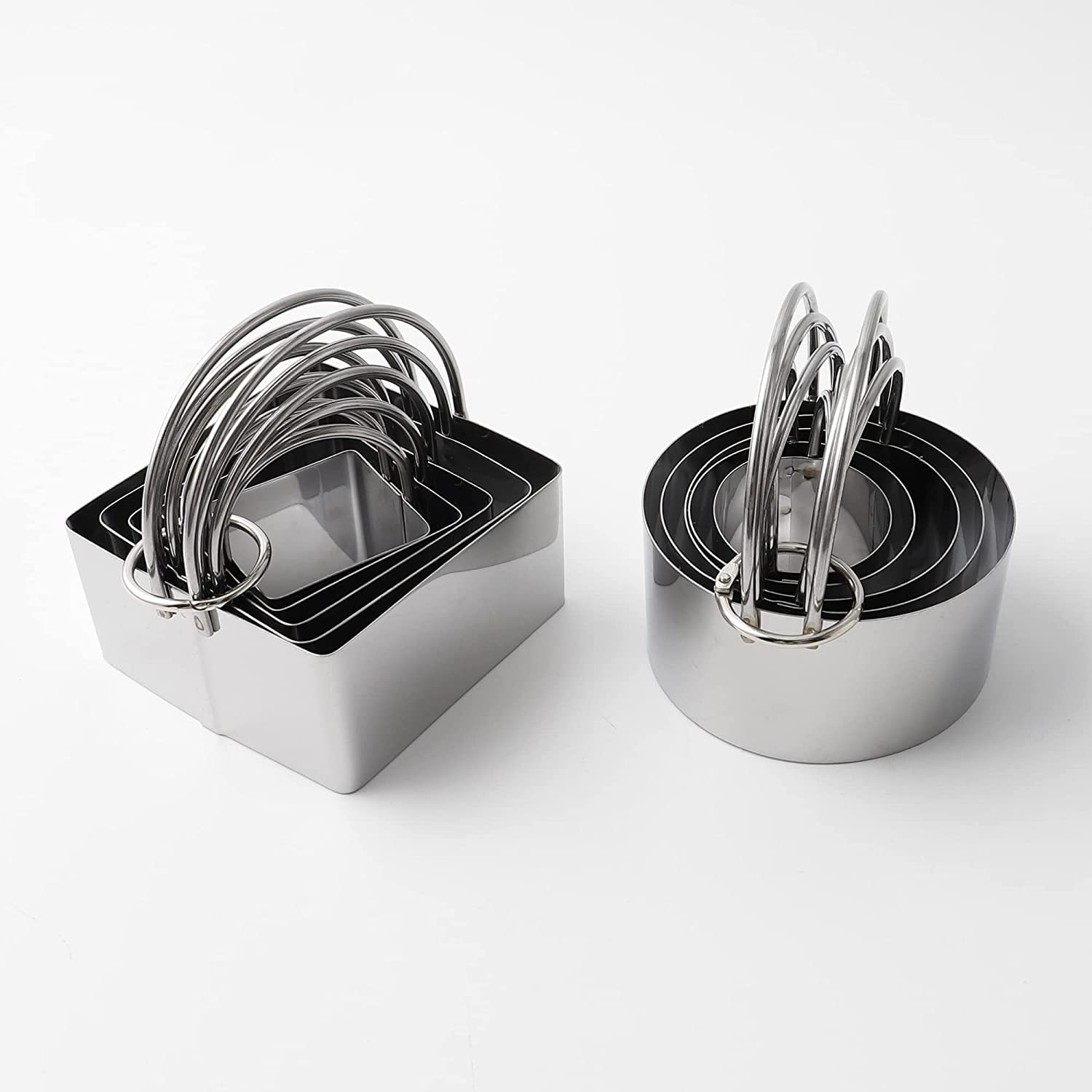 Photo 1 of 10 Pieces of Round and Square Biscuit Cutters with Handles - Professional Baking Dough Tools - Premium Stainless Steel Circle Cookie Cutters - Nest for Easy Storage - Great Gift for Chefs