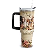 qoepfnsh 40 oz Horse Tumbler with Handle and Straw, Christian Stainless Steel Vacuum Insulated Travel Coffee Mug Cup Water Bottle, Horses Stuff Accessories Decor Gifts for Women Girls