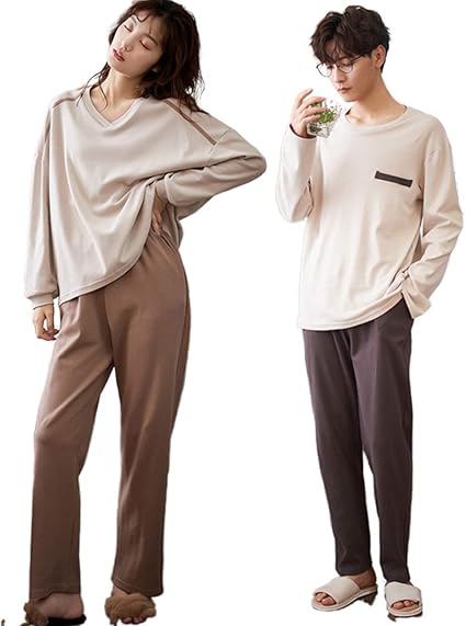 Amazon ペア パジャマ レディース 長袖 長パンツ 春 秋 ルームウェア メンズ パジャマ カップル 部屋着 韓国風 寝間着 ギフト プレゼント 結婚祝い おしゃれ お揃いパジャマ ペア ゆったり 部屋着 寝巻き シンプル パジャマ 通販