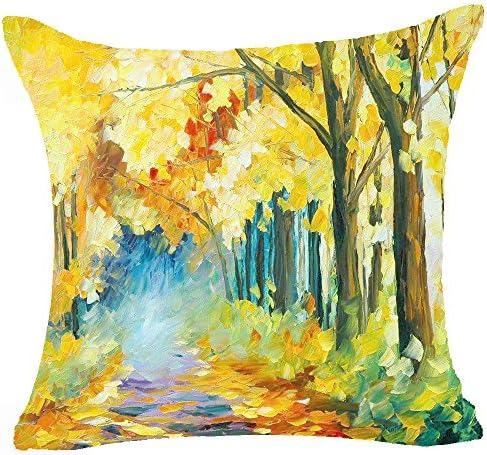 QINU KEONU Oil Painting Large Tree Autumn Maple Leaves Cotton Linen Throw Pillow Case Cushion Cover Home Sofa Decorative 18 X 18 Inch (40)…