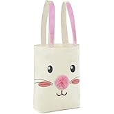 ATFUNSHOP Easter Canvas Tote Bag for Kids Reusable Easter Bunny Bags Baskets for Easter Egg Hunt