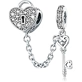 WOSTU 925 Sterling Silver Exquisite Charms Pink Love Heart Bead Charm for Bracelets The Key of Heart Charms Beads for Women Girls…