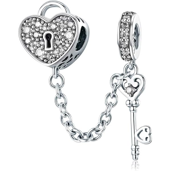 Amazon.com: QeenseKc Key To My Heart Lock Dangle Charm Pave Cubic
