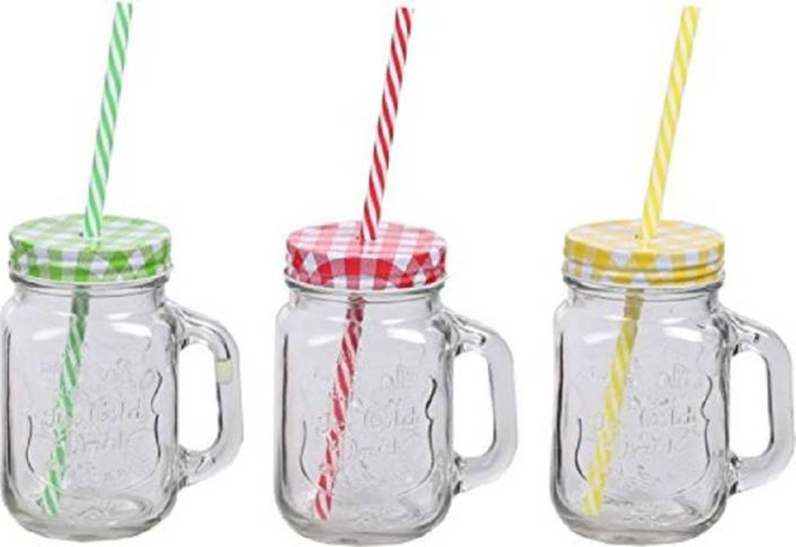 Sajani Ason Jar with Handle and Lid with Straw Juice Drinking Return Gifting/Friend Gifting/Birthday Gifting, 450 ml (Random Colour) (1)