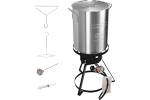 RED MOUNTAIN VALLLEY Red Mountain Valley 30 Qt Propane Turkey Deep Fryer,Seafood Boiler, Large Outdoor Camping Deep Fryer With Thermometer,50,000 BTU Gas Burner 30qt Stock Pot,Outdoor Cooking for Crawfish,Seafood