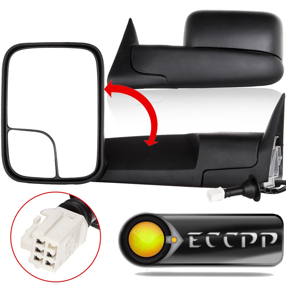 ECCPP Power Heated Black Manual Side View Mirror Tow Towing Mirrors  W/Brackets Replacement fit for 98-01 Dodge Ram 1500, 98-02 Ram 2500 3500  Truck Pickup ...