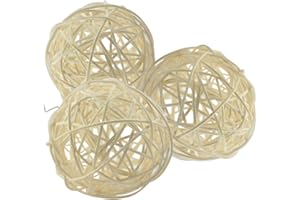 Ougual Wicker Rattan Decorative Balls Table Wedding Party Christmas Season Home Decoration (White, 4 Inch)