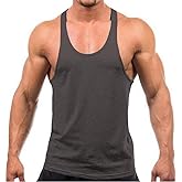 YAKER Men's Gym Tank Tops Y-Back Workout Muscle Tee Athletic Workout Fitness Vest T-Shirts