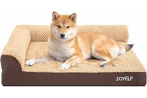 JOYELF Orthopedic Dog Bed for Medium Dogs, L-Shaped Foam Sofa Bed, Bolster Waterproof Pet Bed with Removable Washable Cover and Nonskid Bottom, Durable Dog Bed Couch for Dogs - Coffee
