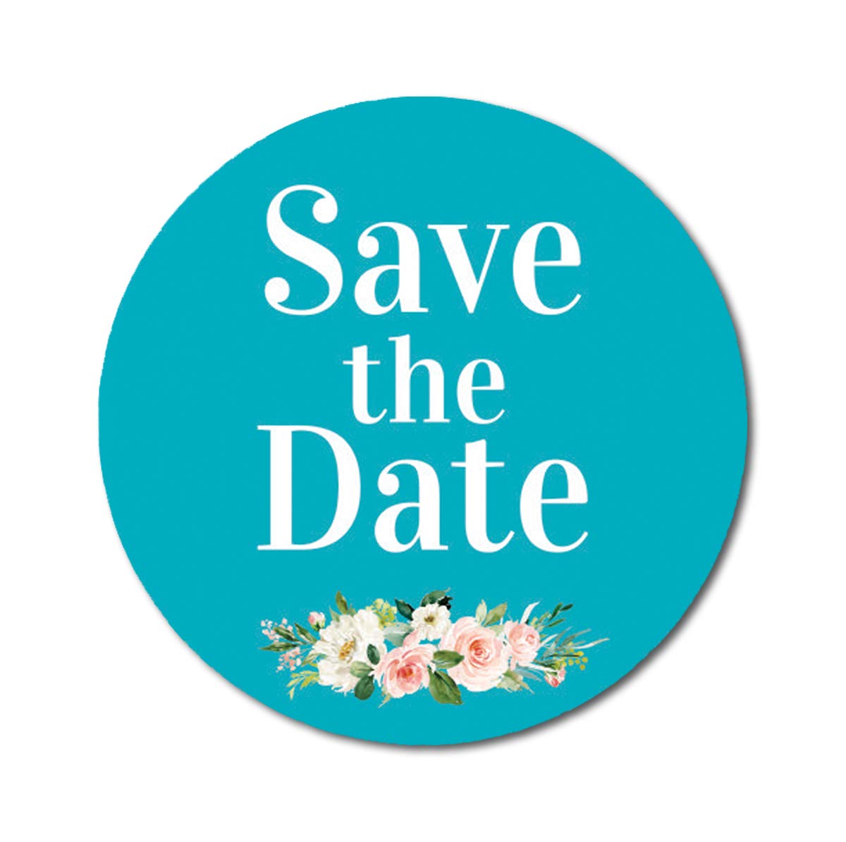 Darling Souvenir 45 Pcs Round Turquoise Rose & Peony Floral Save The Date Wedding Stickers-1.6 Inches