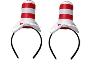 NUMJAW Dr Suess Hat Top Cat In The Hat Costume Seuss Costume,Red and White Striped Cat in the Hat Headband Stovepipe Hat,Elastic Cat In The Hat Hat Character Book Costume Cosplay Accessories
