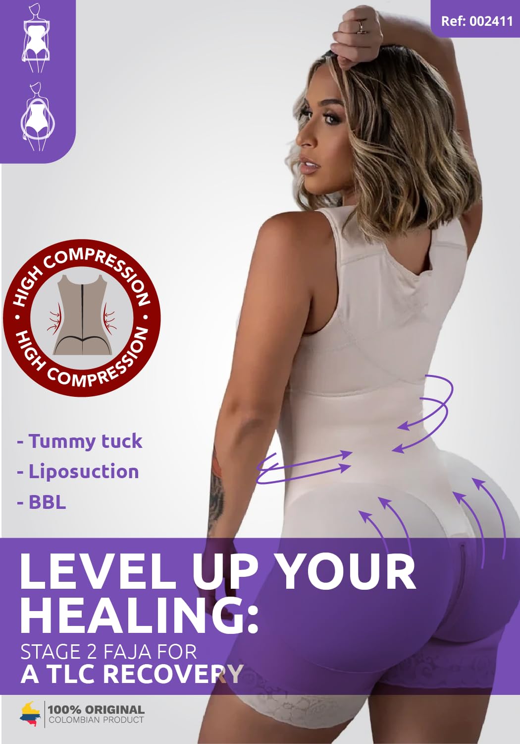 Snatched Body Stage 2 Faja with Bra | Best Body Faja Post-Op & Everyday Shapewear | Fajas Colombianas Moldeadoras