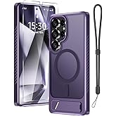 for Samsung Galaxy S25 Ultra Case with Screen Protector+Lanyard Wrist Strap,Magnetic Translucent Matte Rugged Slim Phone Cover Built in Invisible Kickstand [Fit for MagSafe],2025 Purple