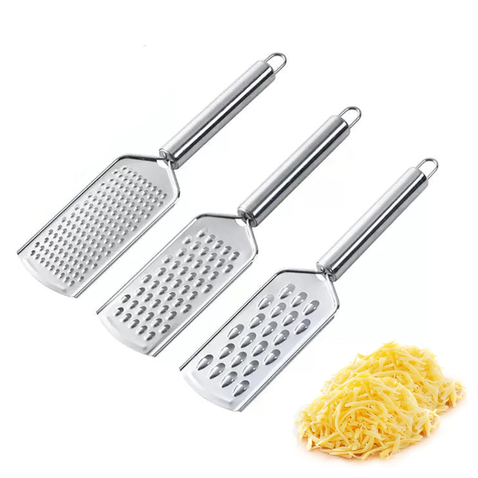 Cheese Grater, 3 Pcs Multifunctional Grater with Handle, Graters for Kitchen, Used for Grate Chocolate, Cheese, Carrot, Ginger, Coconut, Nuts Mini Grater, Silver