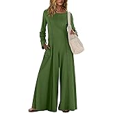 Nirovien Womens Long Sleeve Jumpsuit Dressy Casual Wide Leg Pant Romper One Piece Outfits with Pockets